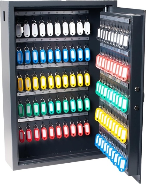 Sejf Szafka na 100 Kluczy PAVO – Zamek Elektroniczny | Szyfr + Klucze | Stalowa | 60x41 cm | 100 Breloków