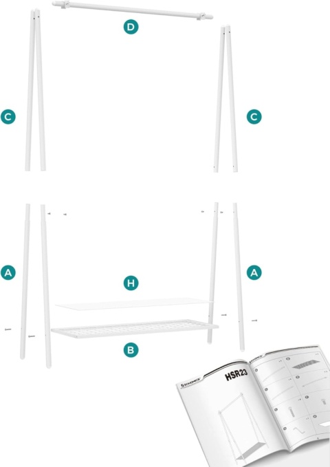 Wieszak na Ubrania SONGMICS HSR023W01 – Biały | Drążek 40 kg | Półka na Buty | Stalowy | 153 cm