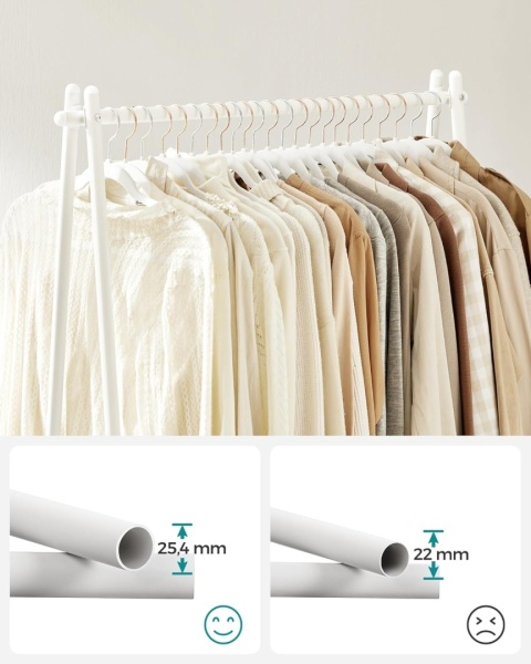 Wieszak na Ubrania SONGMICS HSR023W01 – Biały | Drążek 40 kg | Półka na Buty | Stalowy | 153 cm