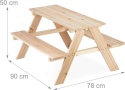 Drewniany Zestaw Mebli Ogrodowych dla Dzieci Relaxdays – Stół Piknikowy z Ławkami | Naturalne Drewno Sosnowe | 90 cm