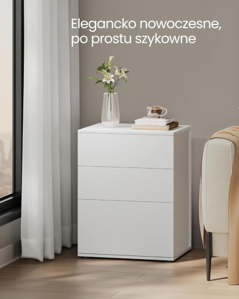 Stolik Nocny VASAGLE LET778W01 – 3 Szuflady | Montaż Bez Narzędzi | Biały Mat + Beż Cappuccino | Szafka Nocna