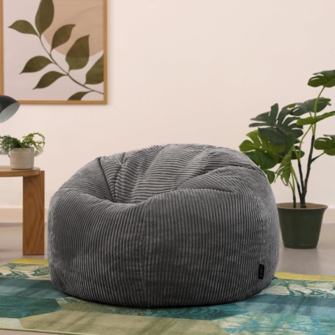 Luksusowy Fotel Pufa Icon Kingston – Grafitowy Sztruks | Bean Bag dla Dorosłych | 85x85 cm | Odporny na ogień
