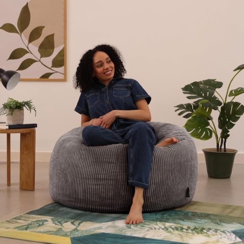 Luksusowy Fotel Pufa Icon Kingston – Grafitowy Sztruks | Bean Bag dla Dorosłych | 85x85 cm | Odporny na ogień