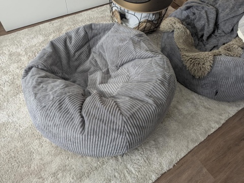 Luksusowy Fotel Pufa Icon Kingston – Grafitowy Sztruks | Bean Bag dla Dorosłych | 85x85 cm | Odporny na ogień