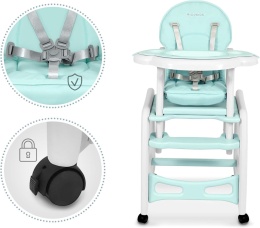 Krzesełko do karmienia 5w1 Ricokids SINCO – Turkusowe | Funkcja Bujania | Stolik i Krzesełko | Do 15 kg