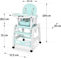 Krzesełko do karmienia 5w1 Ricokids SINCO – Turkusowe | Funkcja Bujania | Stolik i Krzesełko | Do 15 kg