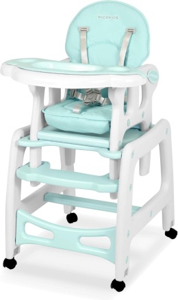 Krzesełko do karmienia 5w1 Ricokids SINCO – Turkusowe | Funkcja Bujania | Stolik i Krzesełko | Do 15 kg