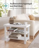 Bambusowa Ławka na Buty SONGMICS LBS004W01 – Biała | 70 cm | Udźwig 130 kg | 3 Poziomy