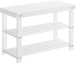 Bambusowa Ławka na Buty SONGMICS LBS004W01 – Biała | 70 cm | Udźwig 130 kg | 3 Poziomy
