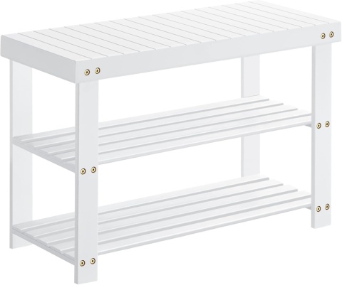 Bambusowa Ławka na Buty SONGMICS LBS004W01 – Biała | 70 cm | Udźwig 130 kg | 3 Poziomy