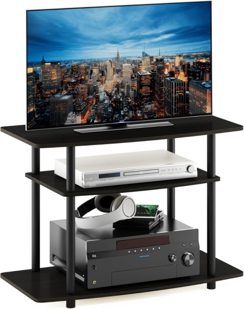 Stolik pod Telewizor Furinno No Tools – 3 Poziomy | Ciemny Brąz/Czarny | 80 cm | Montaż bez narzędzi