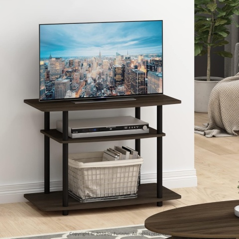 Stolik pod Telewizor Furinno No Tools – 3 Poziomy | Ciemny Brąz/Czarny | 80 cm | Montaż bez narzędzi