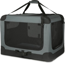 Przenośna Klatka Tekstylna Amazon Basics – 76x54x54 cm | 4-drzwiowy Kojec | Składany | Szary | Rozmiar M