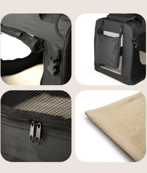 Transporter Tekstylny dla Psa Lionto – 82x58x58 cm | Składany | Kojec Podróżny | Oddychający | Czarny