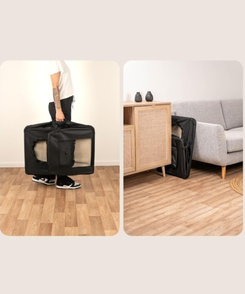 Transporter Tekstylny dla Psa Lionto – 82x58x58 cm | Składany | Kojec Podróżny | Oddychający | Czarny