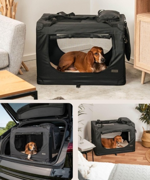 Transporter Tekstylny dla Psa Lionto – 82x58x58 cm | Składany | Kojec Podróżny | Oddychający | Czarny