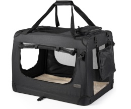 Transporter Tekstylny dla Psa Lionto – 82x58x58 cm | Składany | Kojec Podróżny | Oddychający | Czarny
