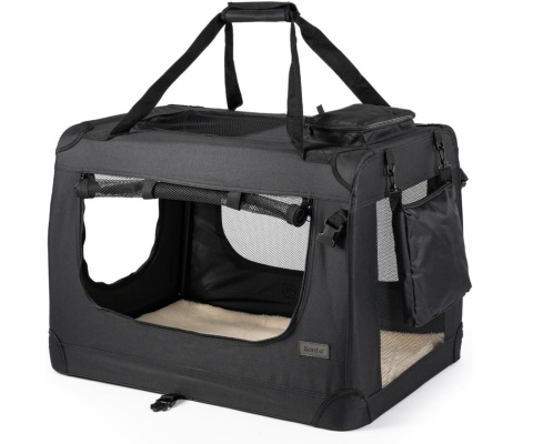 Transporter Tekstylny dla Psa Lionto – 82x58x58 cm | Składany | Kojec Podróżny | Oddychający | Czarny