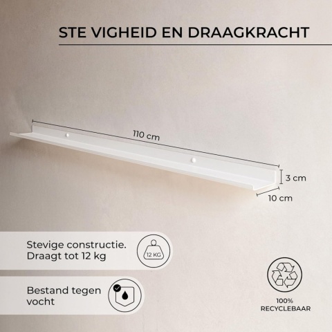 Metalowa Półka na Obrazy Miluka – Biała | 110 cm | Styl Skandynawski | Żelazna | Slim Design