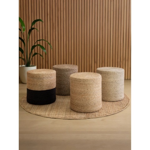 Puf Jutta / Looma Gold Hanse Home – Ø 40 cm | 100% Juta | Czarno-Naturalny | Styl Boho | Certyfikat GRS