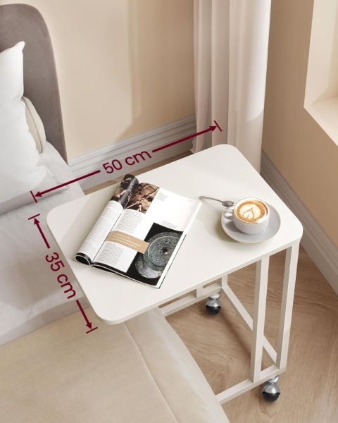Stolik Pomocniczy VASAGLE LNT050W77 – Mobilny Stolik pod Laptopa | Kremowy Biały | Na Kółkach | 50 cm