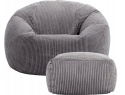 Zestaw Pufa Fotel Icon + Podnóżek | Sztruks | Szary | Ergonomiczny Sako | 85x85 cm