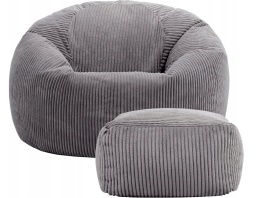 Zestaw Pufa Fotel Icon + Podnóżek | Sztruks | Szary | Ergonomiczny Sako | 85x85 cm