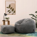 Zestaw Pufa Fotel Icon + Podnóżek | Sztruks | Szary | Ergonomiczny Sako | 85x85 cm
