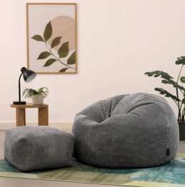 Zestaw Pufa Fotel Icon + Podnóżek | Sztruks | Szary | Ergonomiczny Sako | 85x85 cm