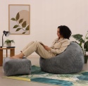 Zestaw Pufa Fotel Icon + Podnóżek | Sztruks | Szary | Ergonomiczny Sako | 85x85 cm