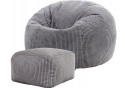Zestaw Pufa Fotel Icon + Podnóżek | Sztruks | Szary | Ergonomiczny Sako | 85x85 cm