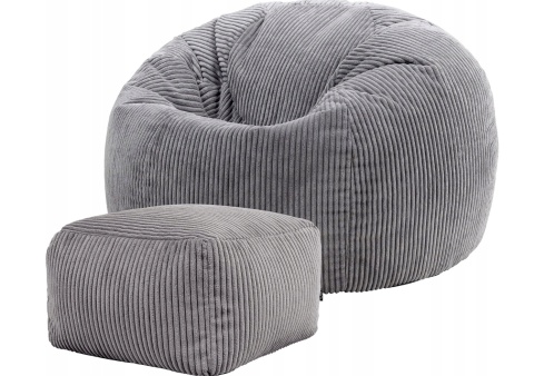 Zestaw Pufa Fotel Icon + Podnóżek | Sztruks | Szary | Ergonomiczny Sako | 85x85 cm