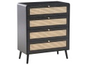 Beliani Komoda MOURA Czarna z 4 Szufladami Boho Rattan 80x40x98 cm