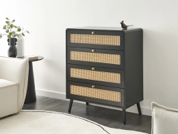 Beliani Komoda MOURA Czarna z 4 Szufladami Boho Rattan 80x40x98 cm