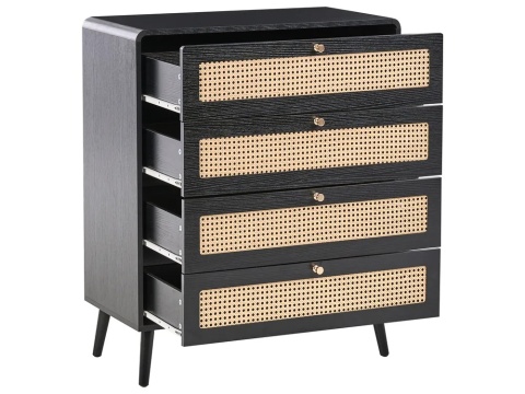 Beliani Komoda MOURA Czarna z 4 Szufladami Boho Rattan 80x40x98 cm