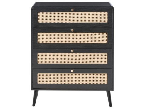 Beliani Komoda MOURA Czarna z 4 Szufladami Boho Rattan 80x40x98 cm