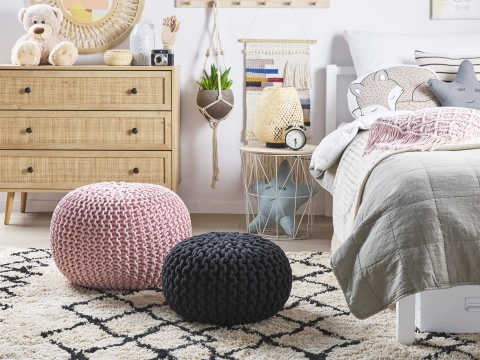 Beliani Puf CONRAD różowy bawełniany pleciony okrągły 50 cm