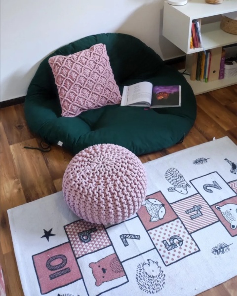 Beliani Puf CONRAD różowy bawełniany pleciony okrągły 50 cm