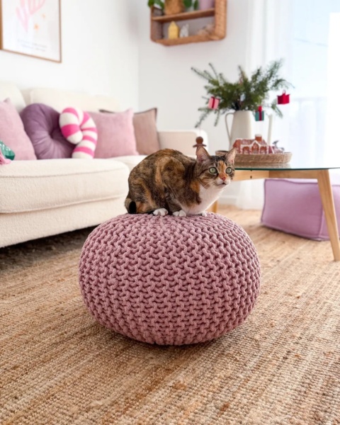 Beliani Puf CONRAD różowy bawełniany pleciony okrągły 50 cm