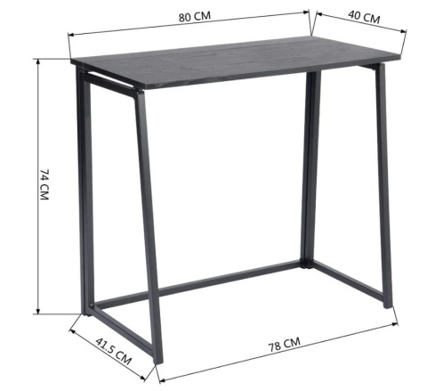 Składane Biurko Komputerowe MEUBLE COSY – 80x40 cm | Czarny Loft | Brak Montażu | Stolik pod Laptopa