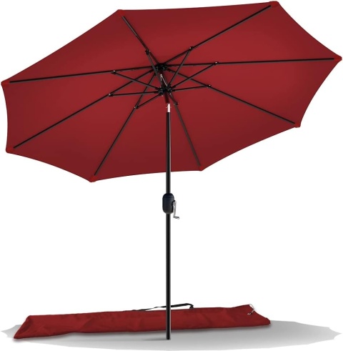 Parasol Ogrodowy VOUNOT 270 cm – Czerwony | Ochrona UV | Z Korbą i Pokrowcem | Składany
