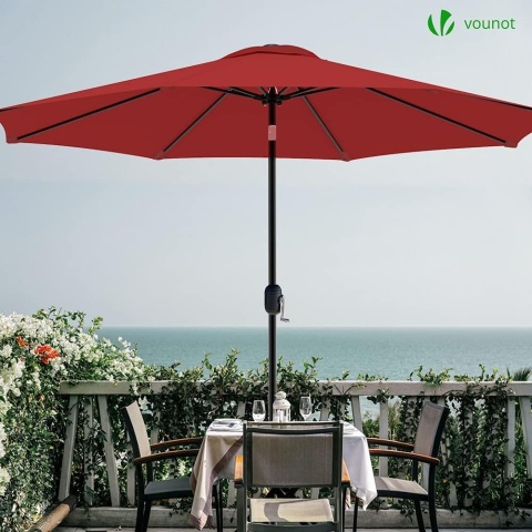 Parasol Ogrodowy VOUNOT 270 cm – Czerwony | Ochrona UV | Z Korbą i Pokrowcem | Składany