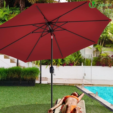 Parasol Ogrodowy VOUNOT 270 cm – Czerwony | Ochrona UV | Z Korbą i Pokrowcem | Składany