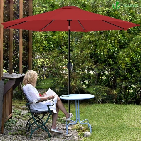 Parasol Ogrodowy VOUNOT 270 cm – Czerwony | Ochrona UV | Z Korbą i Pokrowcem | Składany