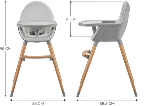 Krzesełko do karmienia Kinderkraft FINI 2 2w1 – Szare (Grey)
