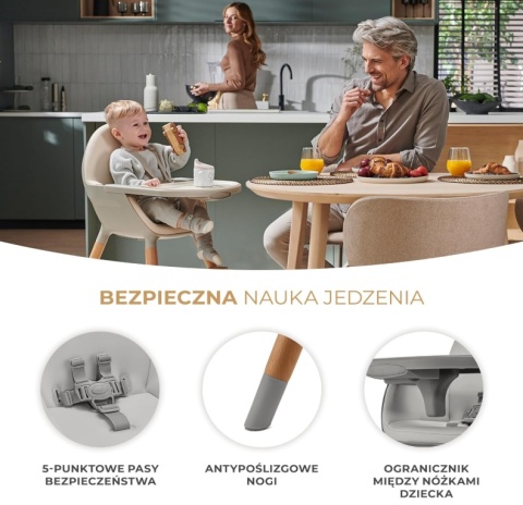 Krzesełko do karmienia Kinderkraft FINI 2 2w1 – Szare (Grey)
