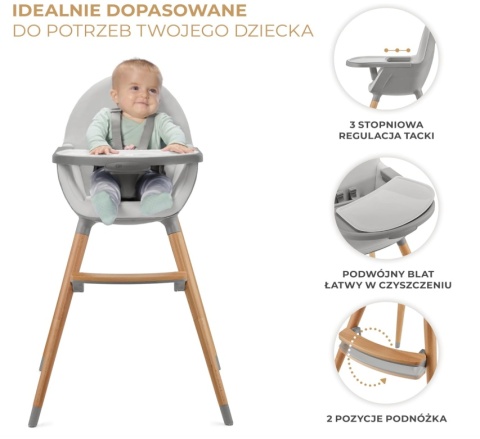 Krzesełko do karmienia Kinderkraft FINI 2 2w1 – Szare (Grey)