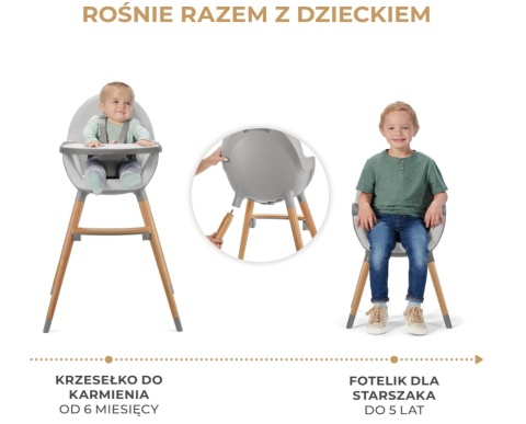 Krzesełko do karmienia Kinderkraft FINI 2 2w1 – Szare (Grey)