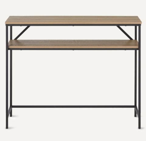 Amazon Basics Konsola Stolik z Półką - Dąb/Metal - 100 x 30 x 80 cm