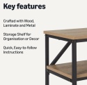 Amazon Basics Konsola Stolik z Półką - Dąb/Metal - 100 x 30 x 80 cm